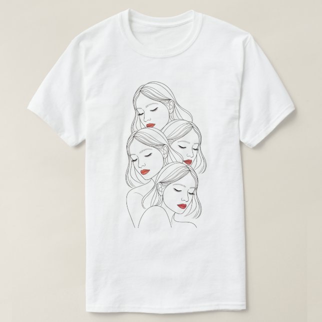 Dreamy Female Faces Print, Closed Eyes, Calming T-Shirt (Design Front)
