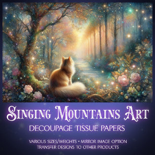 Dreamy Floral Cat in the Woods Fantasy Decoupage Tissue Paper