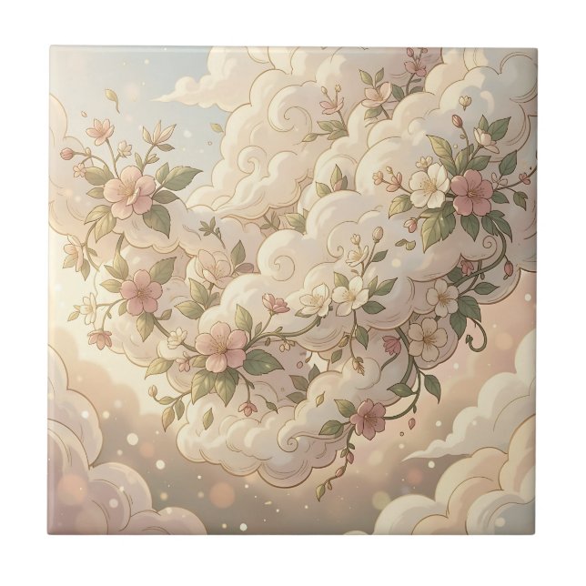 Dreamy Floral Clouds Cherry Blossom  Tile (Front)
