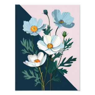 Dreamy Floral Dance: White and Blue Flowers Photo Print