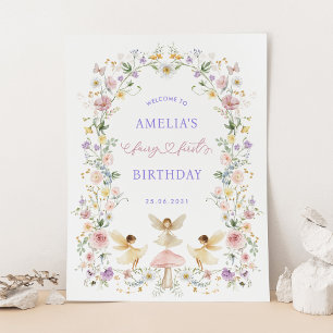 Dreamy Floral Fairy First 1st Birthday Welcome Poster