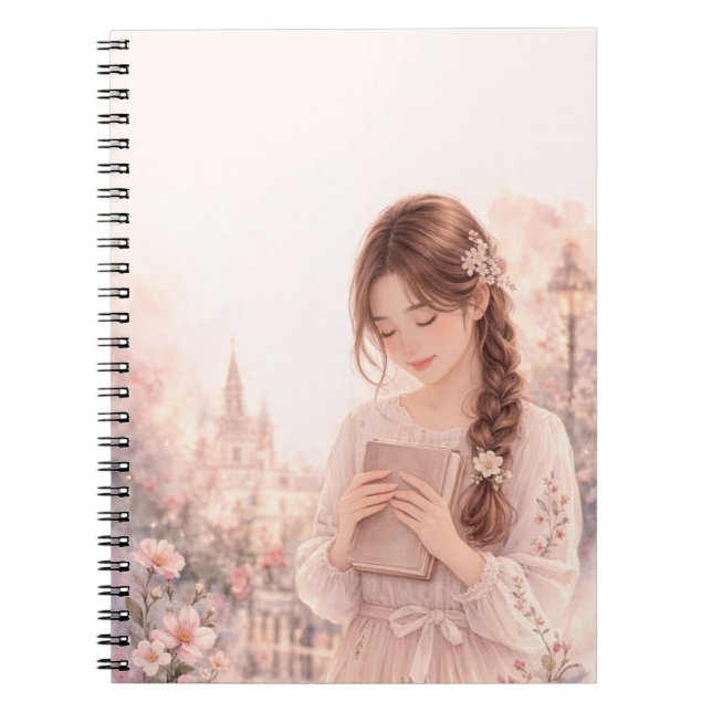 Dreamy Floral Girl Aesthetic Spiral Photo Notebook (Front)