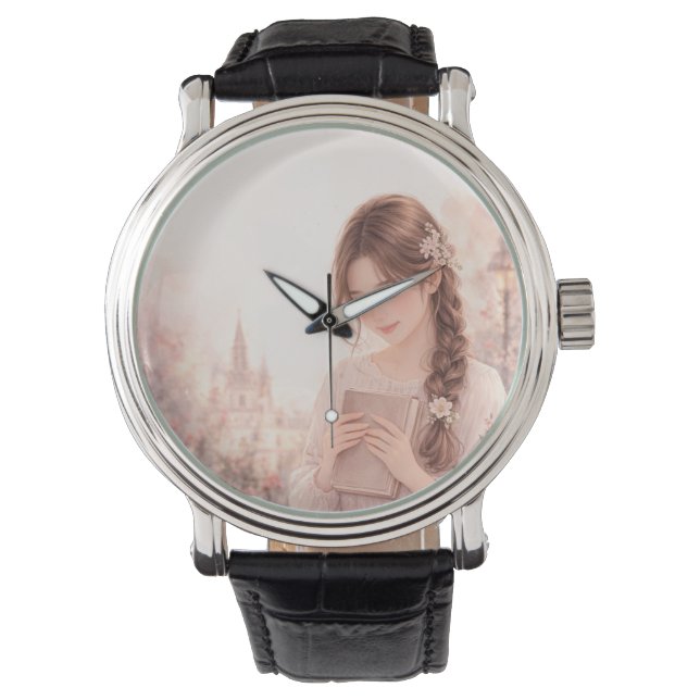 Dreamy Floral Girl Aesthetic Wrist Watch – Cute  (Front)