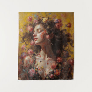Dreamy Floral Goddess – Romantic Tapestry Wall Art