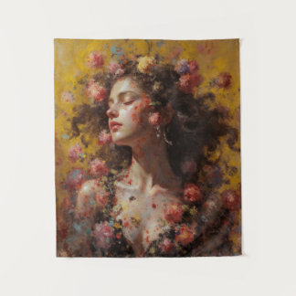 Dreamy Floral Goddess – Romantic Tapestry Wall Art