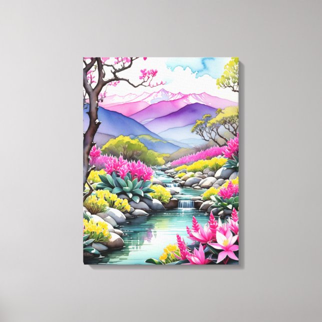 Dreamy Floral Mountain Landscape Canvas Print (Front)
