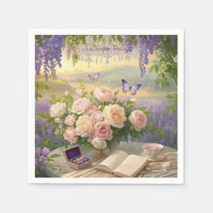 Dreamy Floral sanctuary bathed golden hour light Napkin