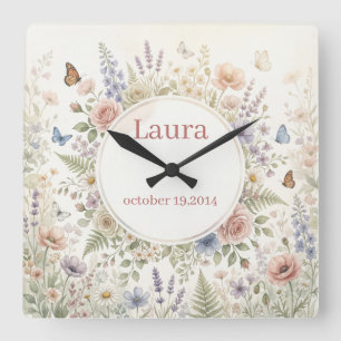 Dreamy Floral Watercolor Personalised Clock 