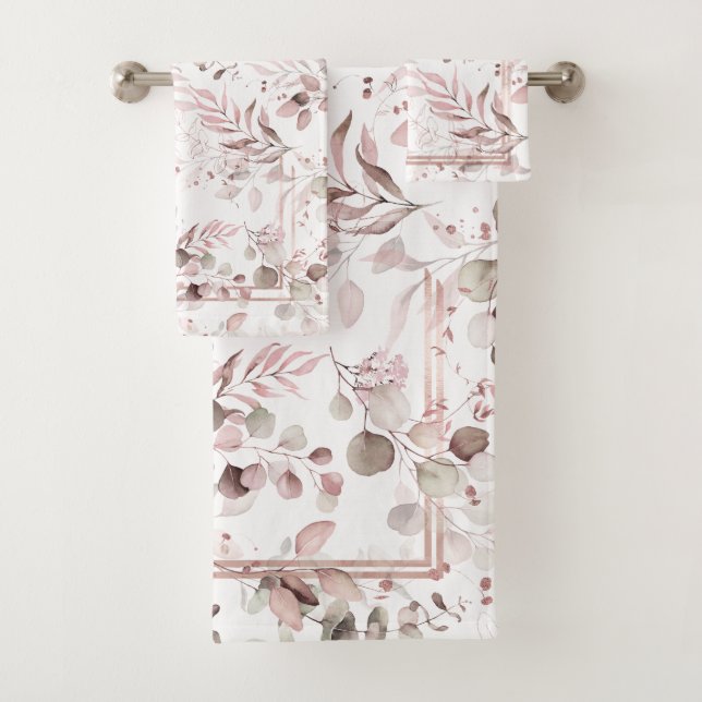 Dreamy Foliage Pattern Blush ID817 Bath Towel Set (Insitu)