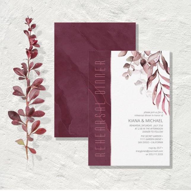 Dreamy Foliage Rehearsal Dinner Burgundy ID817 Invitation (Creator Uploaded)