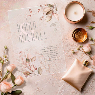 Dreamy Foliage Wedding Blush Pink ID817 Acrylic Invitations