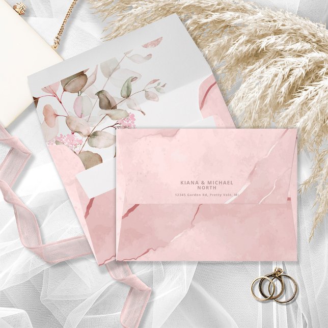 Dreamy Foliage Wedding Blush Pink ID817 Envelope (Interior/Back In Situ)