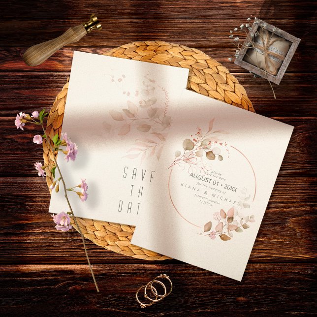 Dreamy Foliage Wedding Blush Pink ID817 Save The Date (Creator Uploaded)