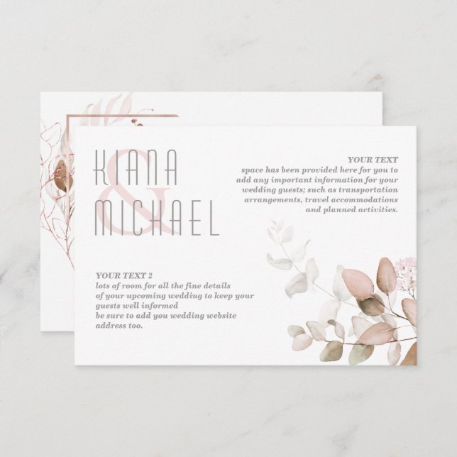 Dreamy Foliage Wedding Details Blush Pink ID817 Enclosure Card (Front/Back)