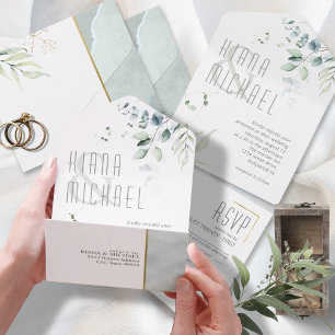 Dreamy Foliage Wedding Green ID817 All In One Invitation