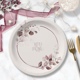 Dreamy Foliage Wedding V1 Burgundy ID817 Paper Plate