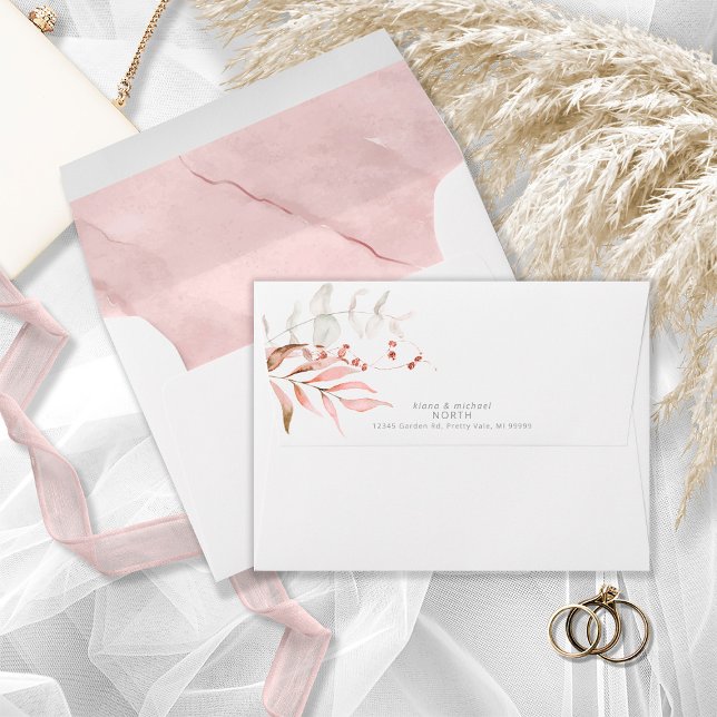 Dreamy Foliage Wedding V2 Blush Pink ID817 Envelope (Interior/Back In Situ)