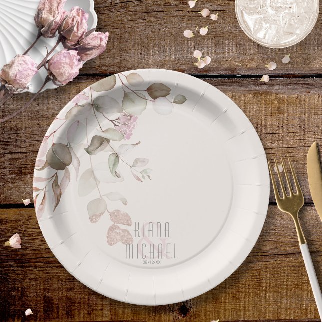 Dreamy Foliage Wedding V2 Blush Pink ID817 Paper Plate (Creator Uploaded)