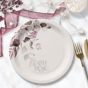 Dreamy Foliage Wedding V2 Burgundy ID817 Paper Plate