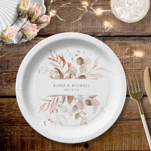 Dreamy Foliage Wedding V3 Blush Pink ID817 Paper Plate