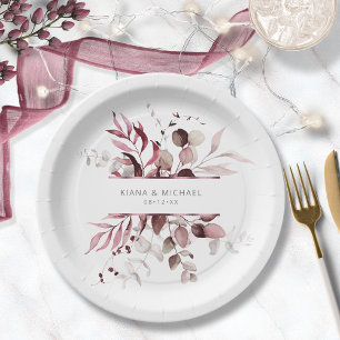 Dreamy Foliage Wedding V3 Burgundy ID817 Paper Plate