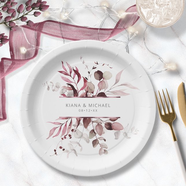 Dreamy Foliage Wedding V3 Burgundy ID817 Paper Plate (Creator Uploaded)