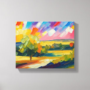 Dreamy Forest Landscape Painting in Vibrant Colour Canvas Print