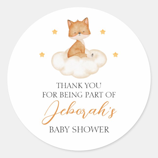 Dreamy Fox Baby Shower Thank You Classic Round Sticker (Front)
