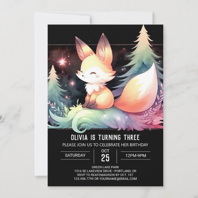 Dreamy Fun Fox Birthday digital  Invitation (Front)