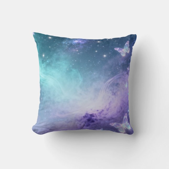 Dreamy Galaxy Butterfly Throw Pillow (Front)