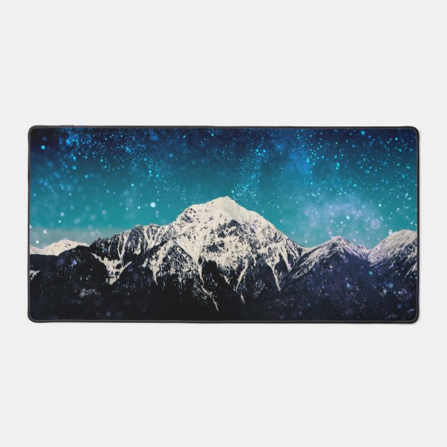 Dreamy galaxy mountain above the clouds desk mat (Front)