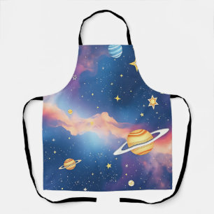 Dreamy Galaxy Planets Stars Pattern Apron