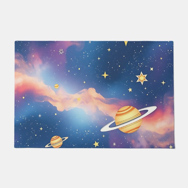 Dreamy Galaxy Planets Stars Pattern Doormat (Front)