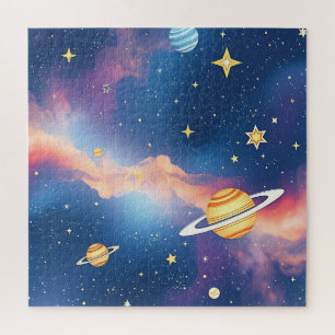 Dreamy Galaxy Planets Stars Pattern Jigsaw Puzzle