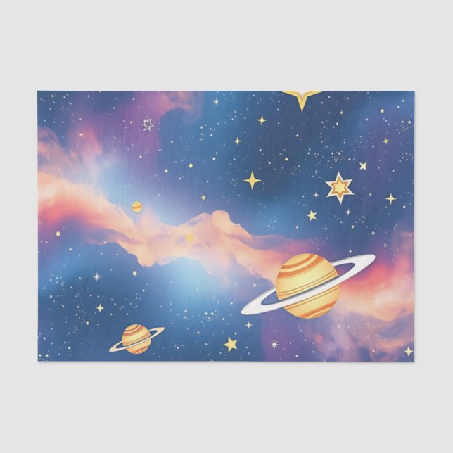 Dreamy Galaxy Planets Stars Pattern Tissue Paper (Front)