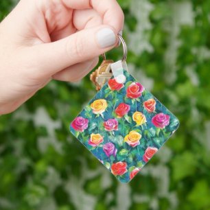 Dreamy garden roses watercolor print key ring
