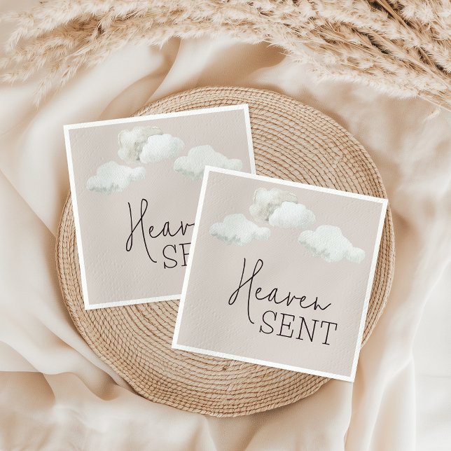 Dreamy Gender Neutral Heaven Sent Gender Reveal Napkin (Creator Uploaded)