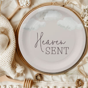 Dreamy Gender Neutral Heaven Sent Gender Reveal Paper Plate