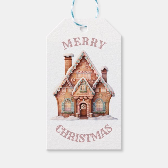 Dreamy Gingerbread House Christmas Gift Tags (Front)