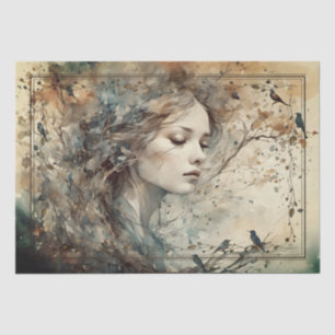 Dreamy Girl Bird Decoupage Tissue Paper