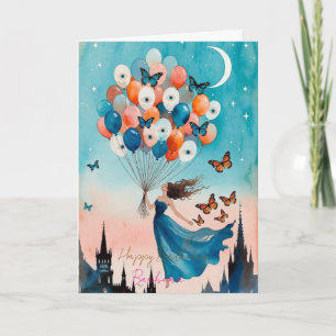 Dreamy Girl Flying with Butterflies Personalised B Card