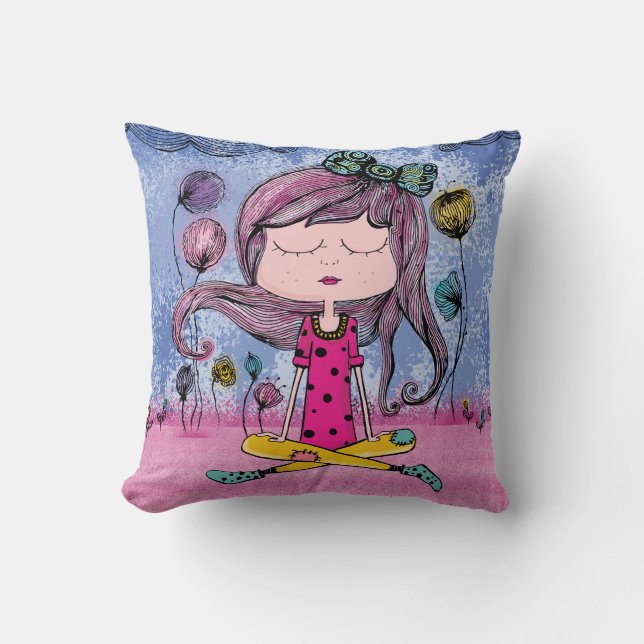 Dreamy girl illustration decorative pillow (Front)