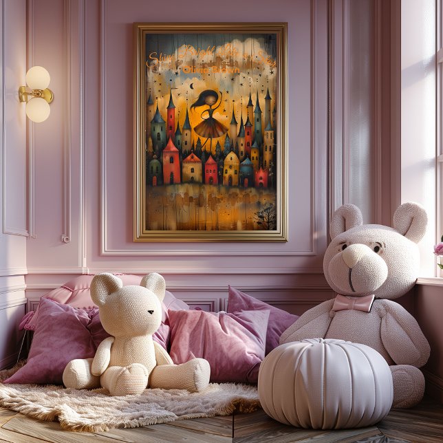 Dreamy Girl Over Golden City – Whimsical Night Art Poster (Creator Uploaded)