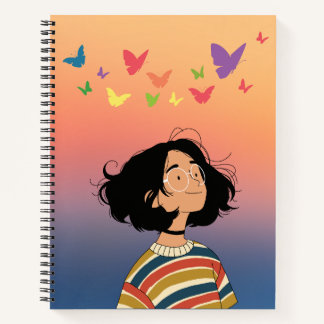Dreamy Girl with Butterflies – Colourful Notebook