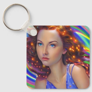 Dreamy Girl with Rainbow Lights Key Ring