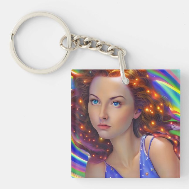 Dreamy Girl with Rainbow Lights  Key Ring (Front)
