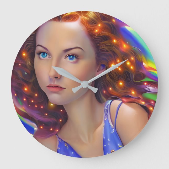 Dreamy Girl with Rainbow Lights  Large Clock (Front)