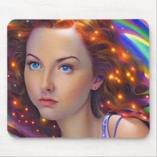 Dreamy Girl with Rainbow Lights Mouse Pad