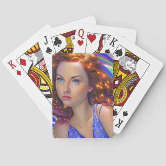 Dreamy Girl with Rainbow Lights Playing Cards