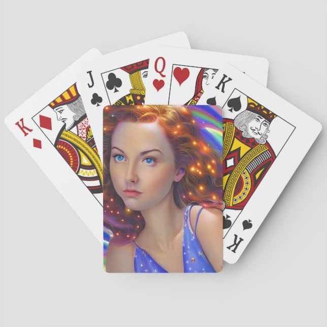 Dreamy Girl with Rainbow Lights  Playing Cards (Back)